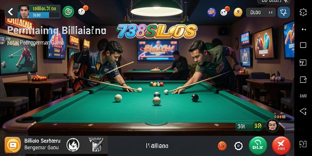 Tampilan antarmuka permainan billiard yang menarik dan interaktif.