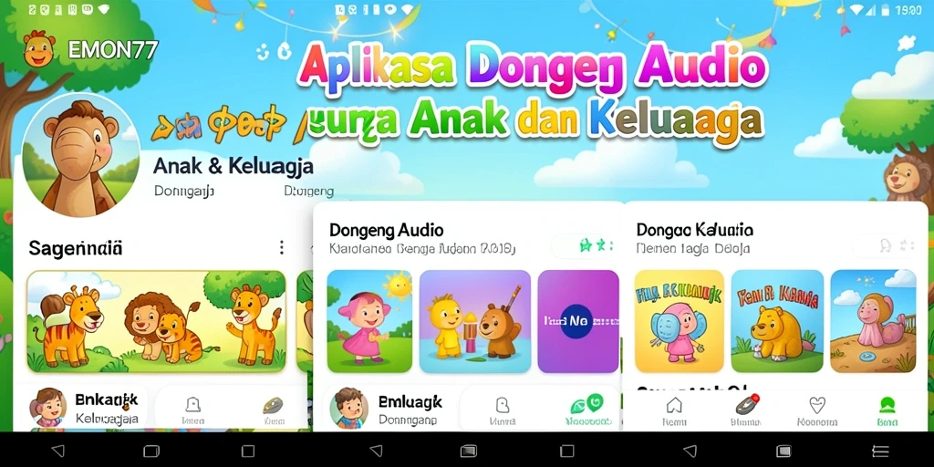 Antarmuka EMON77 yang cerah dan ramah anak untuk Dongeng Audio.